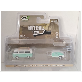 Greenlight 1:64 Volkswagen Type 2 1971 with Surfboards and Teardrop Trailer